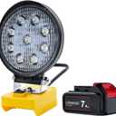 Cordless 20V Max LED Work Light for Dewalt 20V Work Light(Bonus 1Pack 7.0Ah Battery Included)-2000LM Flashlight&LED Flood Light with Low Voltage Protection Port-Perfect for Workshop,Camping,Outdoors