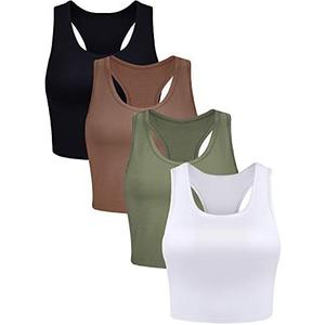 Geyoga 4 Pieces Basic Workout Crop Tank Tops Sleeveless Racerback Sport Tank Top for Women Yoga Running, S