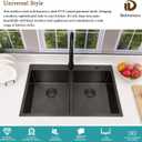 33x22 Black Drop In Kitchen Sink, Delironexu Double Bowl Kitchen Sinks, 33x22x9 Topmount Double Bowl