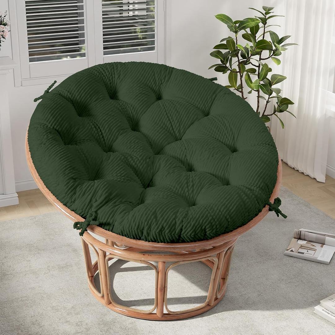 Papasan Chair Cushion, Papasan Circle Chair Cushion Tufted with Corduroy Cover (Without Chair) for Bowl Chair, 45 X 45 Inch, Green