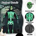 Adult Skeleton Costume Glow in the Dark Skeleton Jumpsuit with Hooded Cosplay Halloween Costumes (Green, XL)