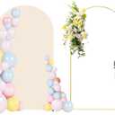 7.2FT Wedding Arch Backdrop Stand and Beige Arch Cover, Beige Spandex Fitted Backdrop Cover and Gold Wedding Arch Frame for Birthday Party Wedding Ceremony Bridal Baby Shower, Parties Decoration.