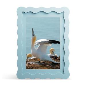 THKRLOF 5x7 Picture Frame with Mat for 4x6, Wavy Edge Wooden Real Glass Photo Frame for Tabletop and Wall Hanging, Blue, 1 Pack