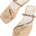 GORGLITTER Women's Metallic Rhinestone Butterfly Flat Sandals Dressy Square Open Toe Slip On Slide Summer Sandals, Size 40
