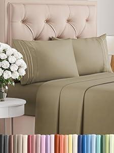 Queen Size 4 Piece Sheet Set - Comfy Breathable & Cooling Bed Sheets Set - Hotel Luxury Bedding for Women, Men, Kids, Teens, Boys & Girls - Deep Pockets, Soft & Wrinkle Free - Khaki (Heathered Sheets)