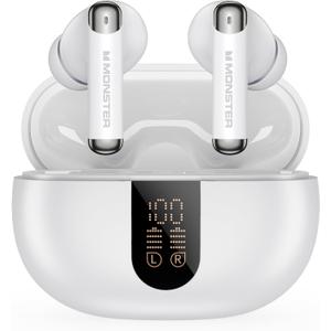 Monster N-Lite 211 Wireless Earbuds, Bluetooth 6.0 Stereo Headphones with Noise-Cancelling Mic and LED Display, Built-in Mic for Clear Calls, Waterproof Design for Sports