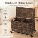 Mifoci 15.5 Gallon Rolling Wicker Storage Basket with Wheel,Dark Brown | 59L, handwoven water hyacinth, with wheels and removable lid, divider and handles for laundry, bedroom office and living room