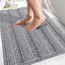 Thick Bathroom Rugs 30x20, Extra Soft Absorbent Chenille Striped Bath Rugs, Rubber Backing, Machine Wash Dry, Bath Mats for Bathroom Floor, Tub and Shower, Home Decor Accessories, Grey