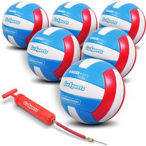 GoSports Soft Touch Recreational Volleyballs - Single or 6 Pack - Regulation Size for Indoor or Outdoor Play - Includes Ball Pump, One Size