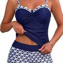 Daci Women's Underwire Tankini Swimsuit - Two Piece Tummy Control Bathing Suits with Pockets Shorts Push Up Swimwear 2026 (XX-Large, Blue Geometry)
