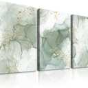 Sage Green Wall Art Set of 3,Abstract Green Wall Decor Living Room,Minimalist Modern Framed Wall Art Marble Line Beige Gold Green Canvas Artwork Paintings,Green Boho Room Decor,Bedroom Bathroom Office Wall Decoration,12"x16"