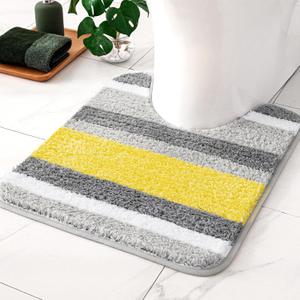 MIULEE Yellow Grey Bathroom Toilet Rug, U Shaped Contour Rugs, Absorbent Bath Mat with Non Slip Back and Thick Microfiber Machine Washble, 20'' x 20''
