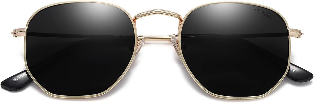 SOJOS Square Polarized Sunglasses for Women Men Small Hexagonal Polygon Shades SJ1072 (Black)