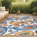 JONATHAN Y Paisley High-Low Indoor Outdoor Area Rug 4X6 Orange/Blue, Julien for Backyard, Patio, Porch, Easy-Cleaning, High Traffic, Pet-Friendly, Non-Shedding (AMC102B-4)