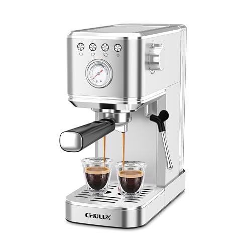 CHULUX Slim Espresso Machine with Milk Frother, 20 Bar Professional Italian Pump Espresso Coffee Machine for Home Cappuccino & Latte Maker, Stainless Steel, Silver