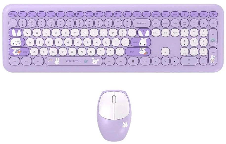 MOFII 666 Pro 2.4G Wireless Mouse And Keyboard Mixed Color Set For Girls PC Notebook Office Table, Taro Purple