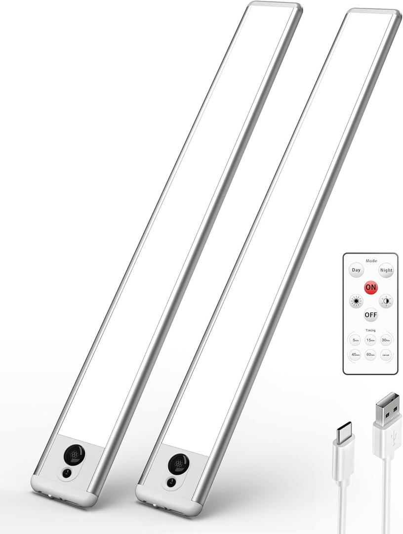 EZVALO Under Cabinet Lights,14.5'' Motion Sensor Light Indoor Dimmable, Super Bright 4000mAh Rechargeable Closet Lights 5700K with Remote Control, Wireless Under Counter Light for Kitchen,Cabinet (Cool White)