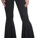 GUOLEZEEV Women Elastic Waisted High Rise Bell Bottoms Wide Leg Palazzo Pants L Black
