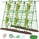 Joyhalo A-Frame Cucumber Trellis for Raised Beds, 47" Hx 57" L Adjustable Size, Garden Trellis for Climbing Plant Outdoors with Climbing Net and Plant Support Clip for Vegetable Vine Pea Bean Tomato