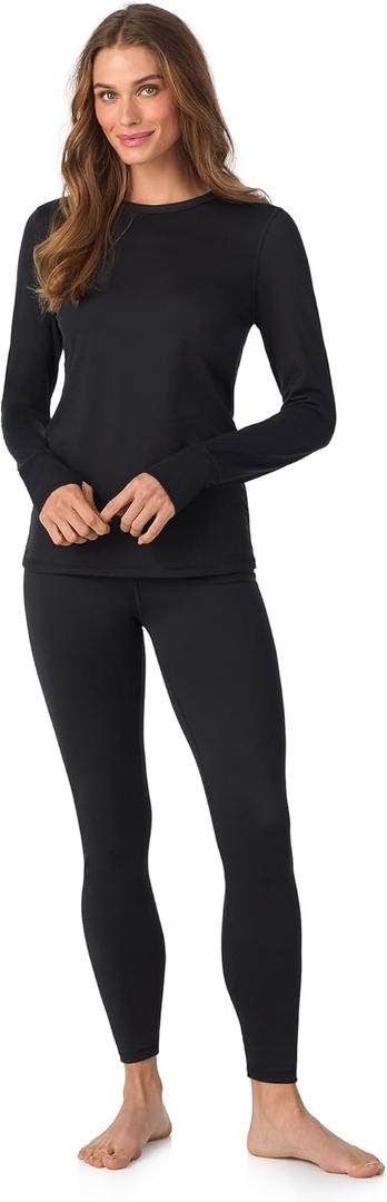 Cuddl Duds Womens Heavyweight Cold Weather Fleece Lined Thermal Set  Long Sleeve Top & Leggings - Winter Lounge Sets (Small, Black)