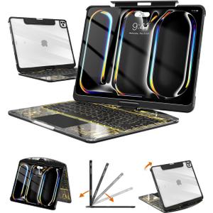 Clear Keyboard Case for iPad Pro 13 inch (M5/M4, 2025/2024), Transparent Protective Cover with 7-Color Backlit Keyboard, 360 Rotating Stand, Multi-Touch Trackpad and Pencil Holder, Black