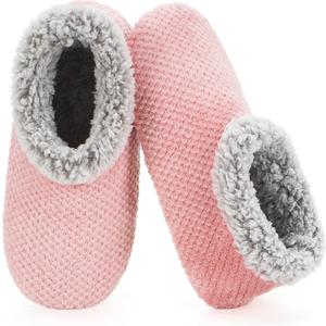 The Metluks Slippers for Women Indoor Soft Sole Fuzzy Sherpa Lined Warm Winter Slipper Socks with Non Slip Grippers (Pink)