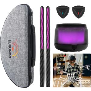 Virtual Air Drum Set, Electric Air Drum Sticks Kit, Carbon Fiber Drum Sticks & Pedals & Bluetooth Adapter Speaker, Electric Drum Set for Kids Beginners Adults (Black)
