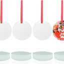 PYD Life 24 PCS Sublimation Ornament Blanks Glass 3 Inch Round Ornament with Red Ribbon for DIY Crafting Personalized Home Christmas Decor Bulk