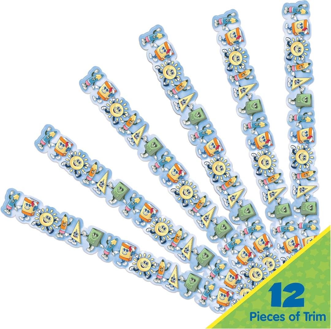 Eureka 846352 S'Cool Era Characters Extra Wide Decorative Classroom and Bulletin Board Trim for Teachers, 3.25" Wide with 37 Feet Total, Multicolor, 12 Strips, 37" x 3.3"