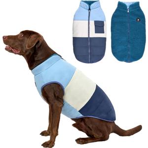 Reversible Dog Winter Coat, Waterproof Warm Fleece Sweater Windproof Lightweight Pet Snow Jacket for Medium Large Dogs with Double Ended Zipper, Cold Weather Dog Coat,Blue,M (M (Neck 15.716.5", Chest 24.425.2"))