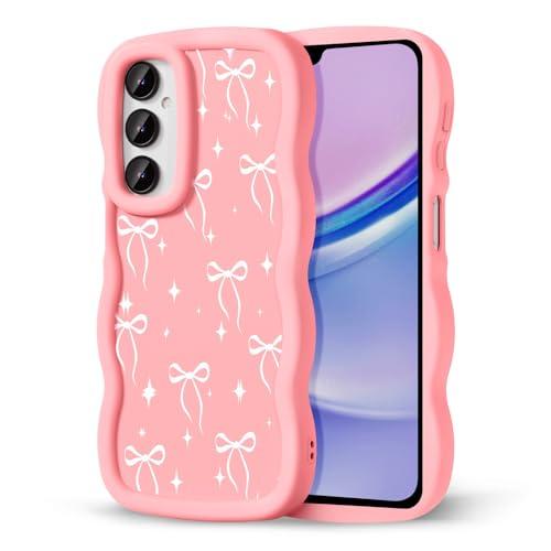 CASBST Compatible with Galaxy A15 5G Phone Case for Women Girls, Curly Wavy Frame with Cute Pattern, Aesthetic Slim Soft Silicone TPU Bumper Shockproof Phone Case for Samsung A15 - Bowknot Star