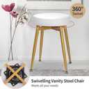 360 Swivel Vanity Stool, Vanity Chair Stools for Makeup Room, Round Faux Leather Makeup Chairs, Modern Small Ottoman Foot Rest with Metal Legs for Living Room, Bedroom, White&Gold