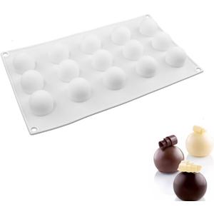 1pcs Truffle Sphere Silicone Mold, 15-Cavity Silicone Mini Cake Ball Mold, 3D Silicone Baking Mold for Cake Decoration Dessert Mousse Pastry Chocolate Jelly Ice Cream, Round Ball Shape