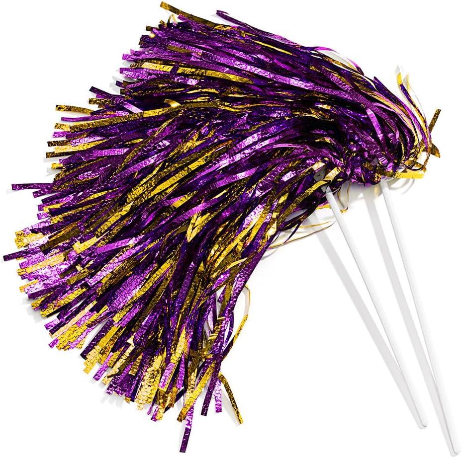 Anderson's Metallic Foil Textured School Spirit Shakers, Cheerleader Pom Poms, Football, Basketball, Homecoming Squad, Team, Party, Dance, Club, Performance, Fan Celebration Pack of 10 (Purple and Gold)