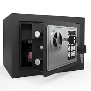 Goldenkey Small Safe with Keys&Code for Money Cash and Coin, Digital Mini Kids Safe Bank for Home, 6.69"D x 9.05"W x 6.69"H, 0.3 Cu.Ft.