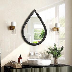 Wood Frame Teardrop Mirror Black Wall Hanging Mirrors Farmhouse Small Decorative Mirrors Oval Unique Mirror for Bathroom Living Room Entryway Hallway (16"L x 12"W)