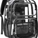 PACKISM Clear Backpack for School - 17 inch Large Heavy Duty Bookbag, Reinforced See Through PVC Transparent Backpack (Active Black 17")