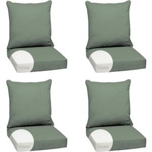 Arden earthFIBER Outdoor Foam Deep Seat Cushion, 4-Pack, 24x24, Premium High-Density Foam, Never Flattens, Weather-Proof for Patio Chair Sofa Couch, Sage Green Texture, ***3 MISSING, ONE PACK INSIDE**