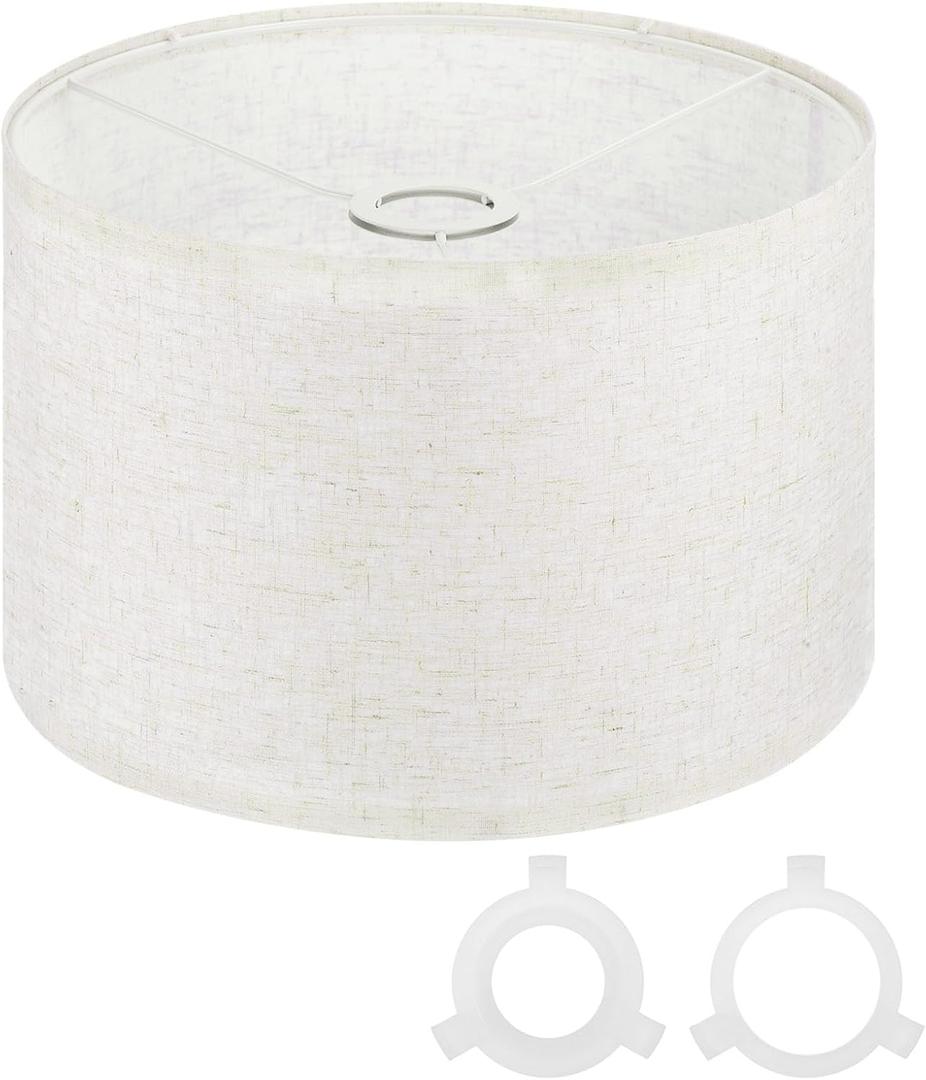 PATIKIL Drum Lamp Shades for Table Lamps 12"x12"x8" Linen Lampshade Easy Assembly Lamp Shade with E27 to E26/E14 Adapters for Floor Lamps Bedside Lamps Pendant Lights, Linen (1.65" Spider)