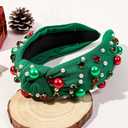 Ivyu Christmas Headbands for Women Adults Girls Green Headband with Jeweled Pearl Sparkly Headbands, Pack Of 2