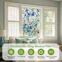 Rainbow Window Privacy Film, Heat & UV Blocking Stained Glass Static Cling with Blue Vine Floral Pattern for Home, Bathroom Window or Door (Installation Tools, 23.6"x78.7")