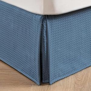 MIYE Pleated Waffle Weave Bed Skirt, Tailored Dust Ruffle 14 Inch Drop Easy Fit, Machine Washable (Blue, TwinXL - 14" Drop)