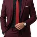 Hihawk Men's 2 Piece Suit with Tie, One Button Slim Fit Solid Jacket & Pants Set, Suits for Men Party Wedding Prom & Business (XX-Large, Burgundy)