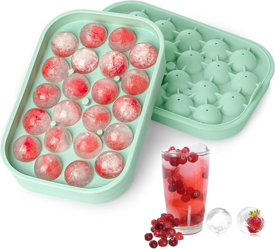 Ice Cube Tray, 2 Pack Silicone Ice Balls Maker with Lid BPA Free Easy-Release Ice Cube Trays for Freezer, DIY Homemade Round Ice Cubes for Whiskey, Cocktails, Coffee (Green)
