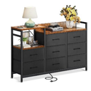 Rengue Dresser TV Stand with Charging Station 52'' Long Entertainment Center with 8 Drawers and Wooden Tabletop Furniture, Bedroom Furniture for Living Room, Hallway, Vintage and Black
