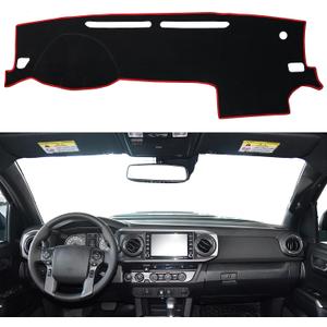 Dash Cover for Toyota Tacoma Accessories 2016-2022 2023 Dashboard Cover Mat Center Console Dash Mat Carpet Sunshield Protector Pad Custom Fit, Red Trim