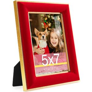 5x7 Velvet Picture Frame, Red Velvet Photo Frames with Vintage Gold Border, HD Real Glass Horizontal & Vertical Display for Tabletop and Wall Decor (1 Pack)