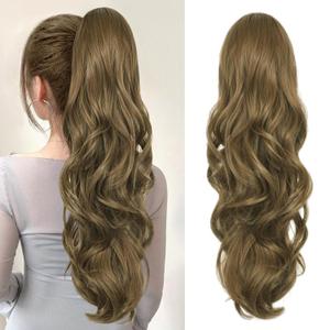 Ponytail Extension, Drawstring Ponytail Extension for Women 26 Inch Long Wavy Brown Pony Tails Hair Extensions Synthetic Clip in Ponytail Hairpiece for Women(12/8)