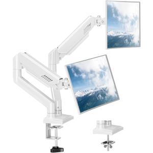 Dual Monitor Mount Fits 17 to 32 Inch Computer Screen, Dual Monitor Arm Hold 4.4-19.8lbs Each, Full Motion Monitor Desk Mounts for 2 Monitors, Gas Spring Monitor Stand, VESA Mount, Freelift (White)