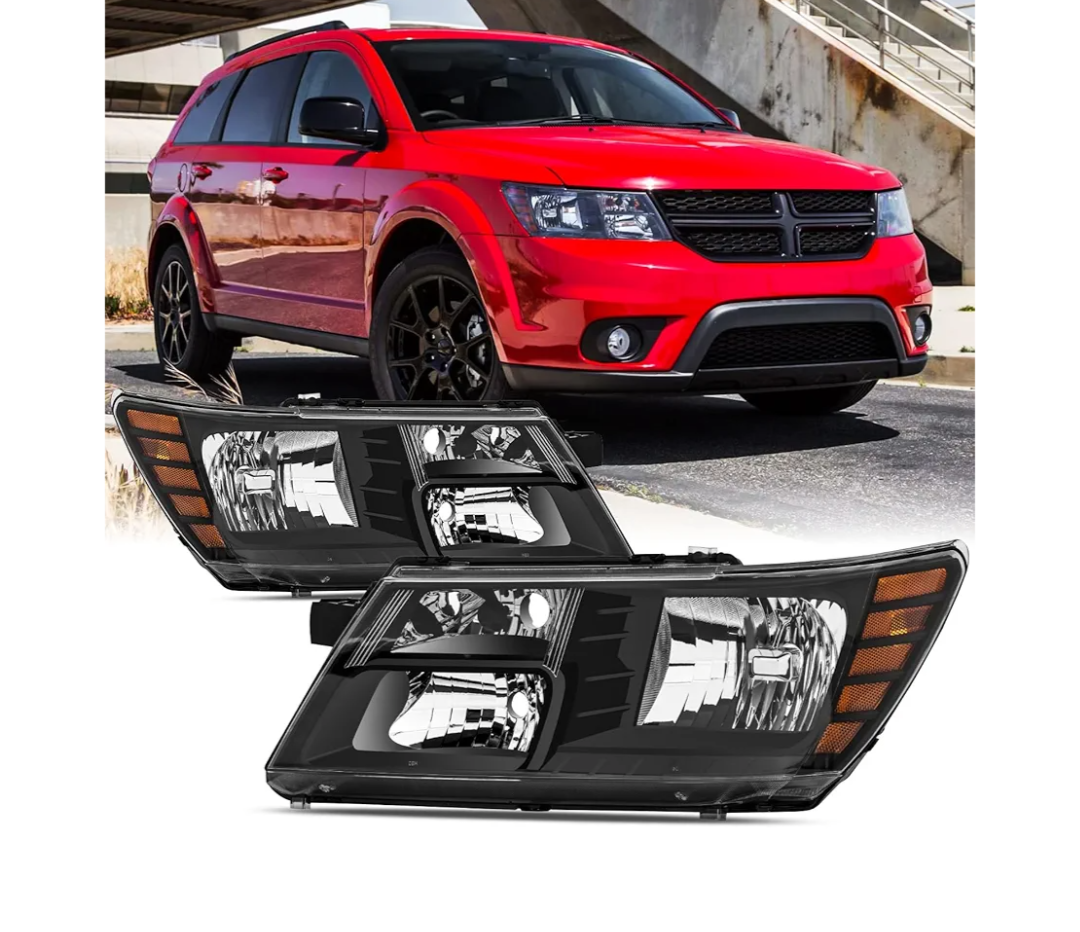 Headlight Assembly Compatible with 2009-2020 Dodge Journey Black Headlamps Replacement Pair Set Drive and Passenger Side